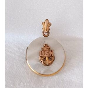 Vintage US Navy 1/20 12k Gold Fill Locket MOP Etched Back USA